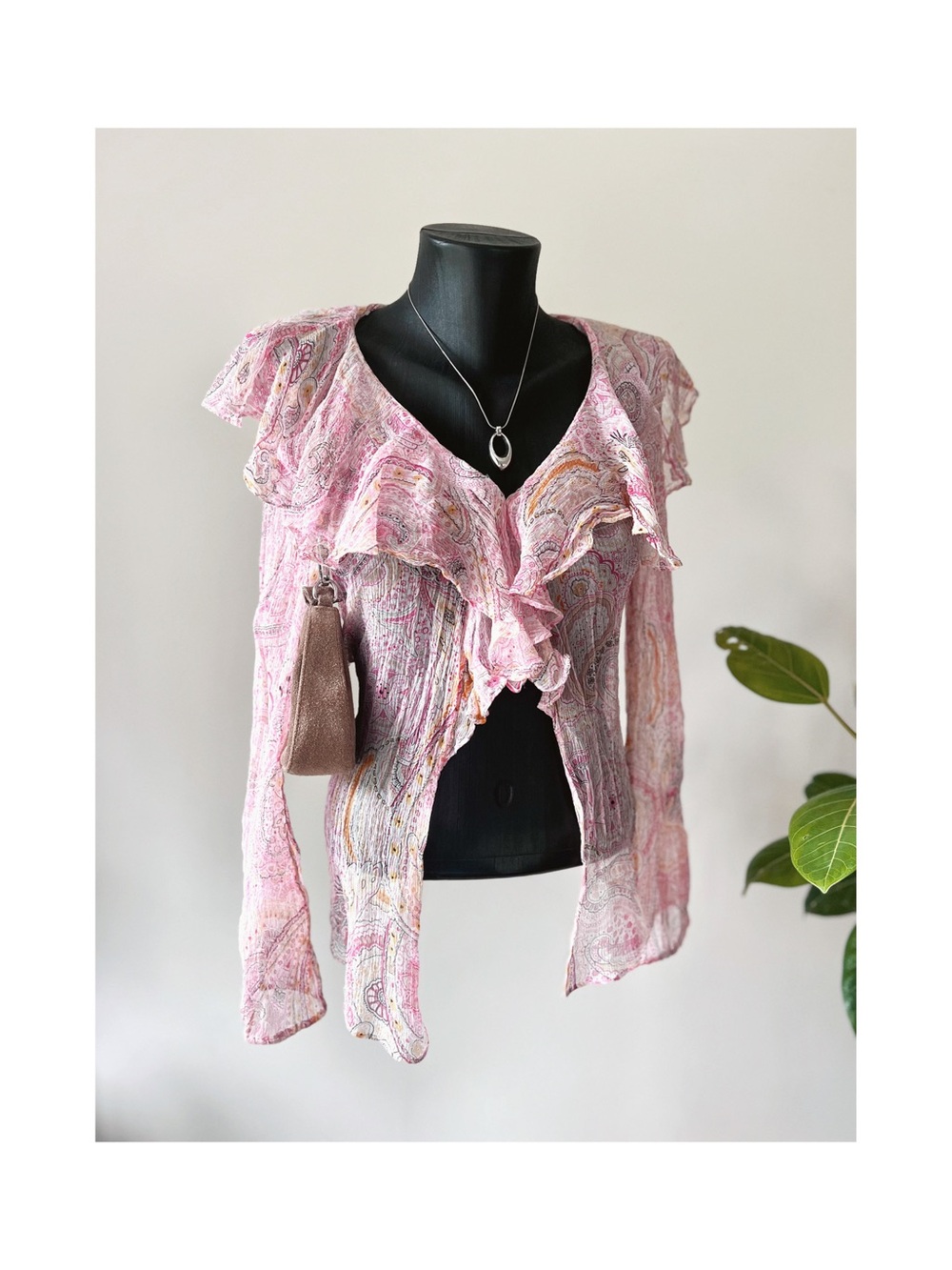 Vintage | 100% Silk Paisley Fairycore Boho Ruffle Top - Picture 2 of 7